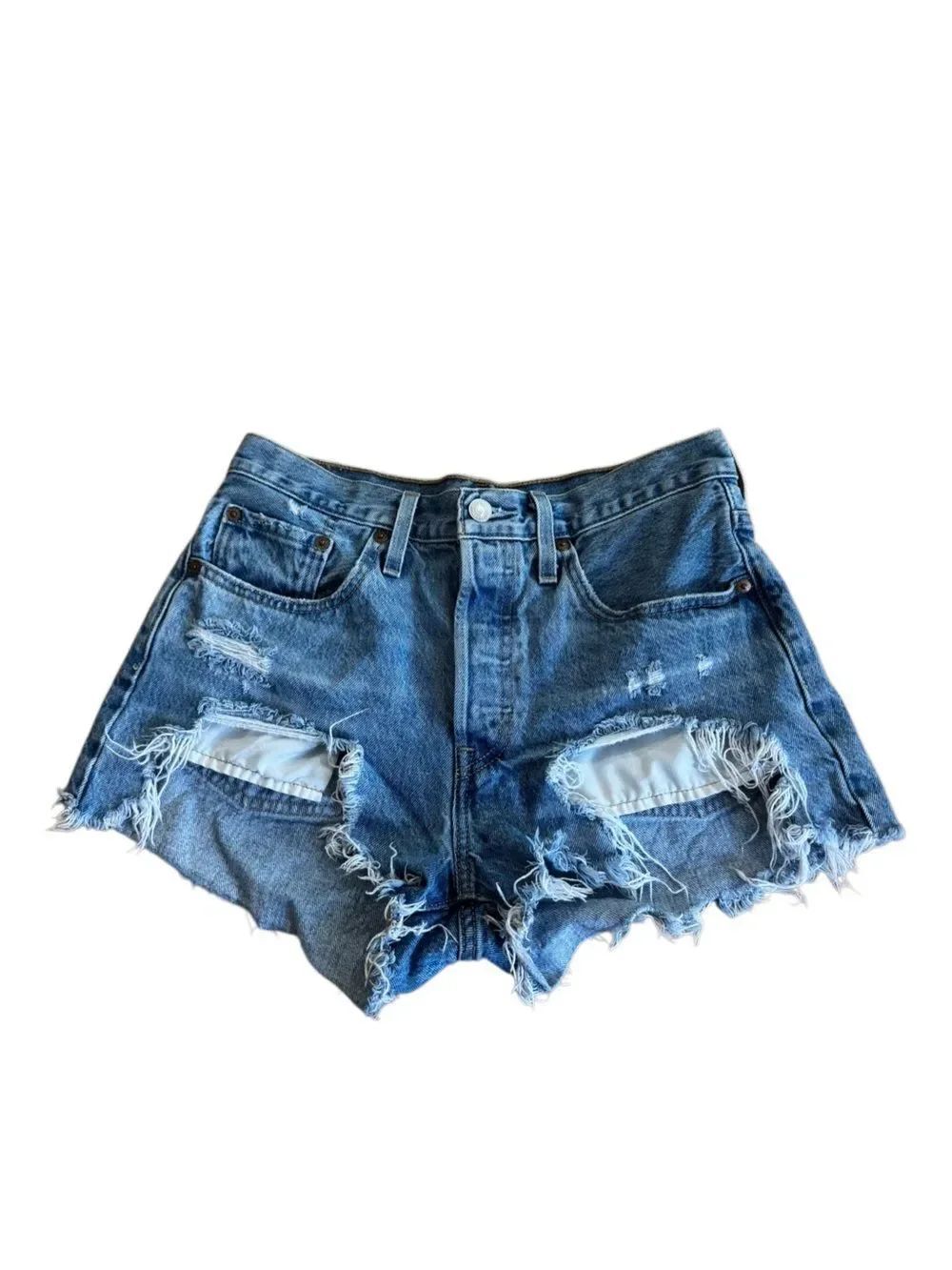 Levi's 501 Women's Distressed Denim 100% Cotton Button Fly Jean Shorts Size 27